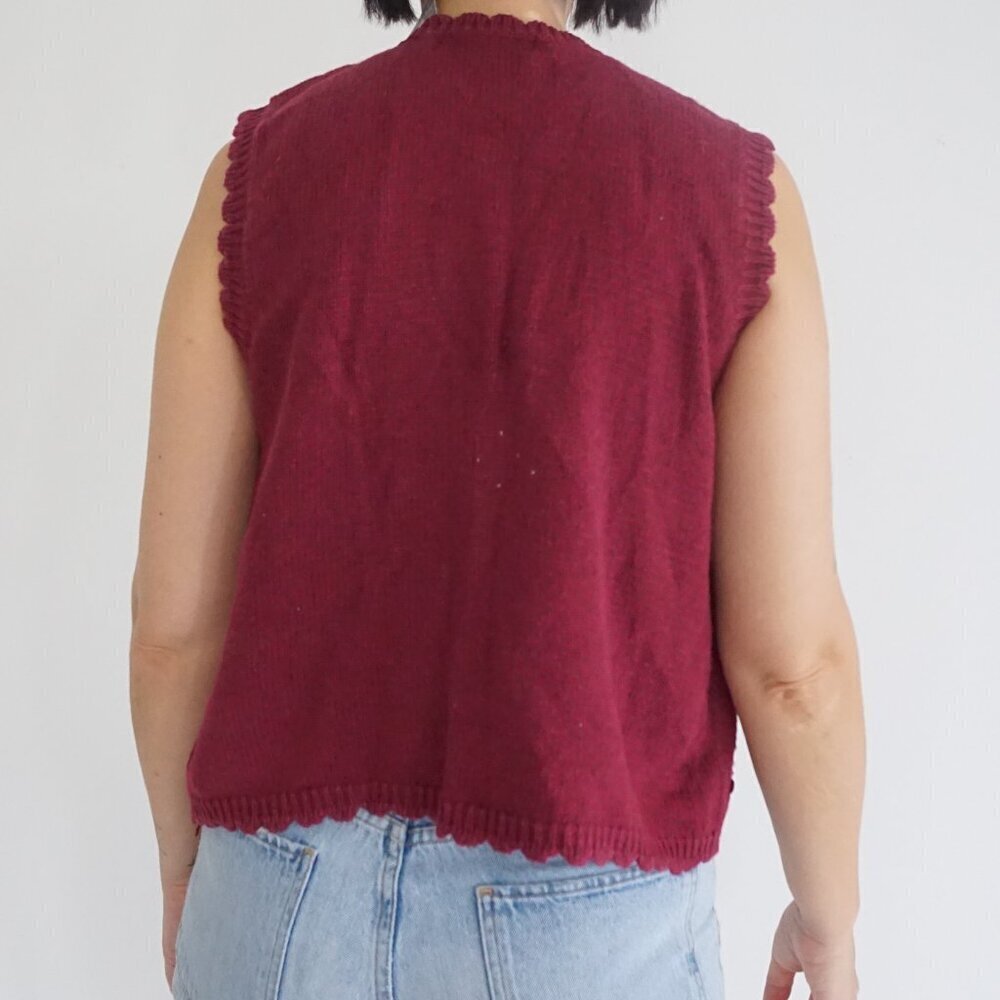 Vintage Attitudes by Renee Burgundy Knit Button Sweater Vest Cottagecore M - Picture 2 of 11